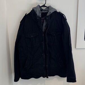 Levi's Black Military Field Jacket with Gray Hood NWOT